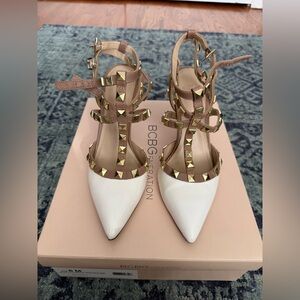 BCBGeneration Women's White and Tan Studded Heels
